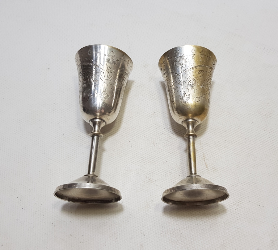 OSMANLI DÖNEMİ GÜMÜŞ KAPLAMA DAMGALI ÇİFT KADEH