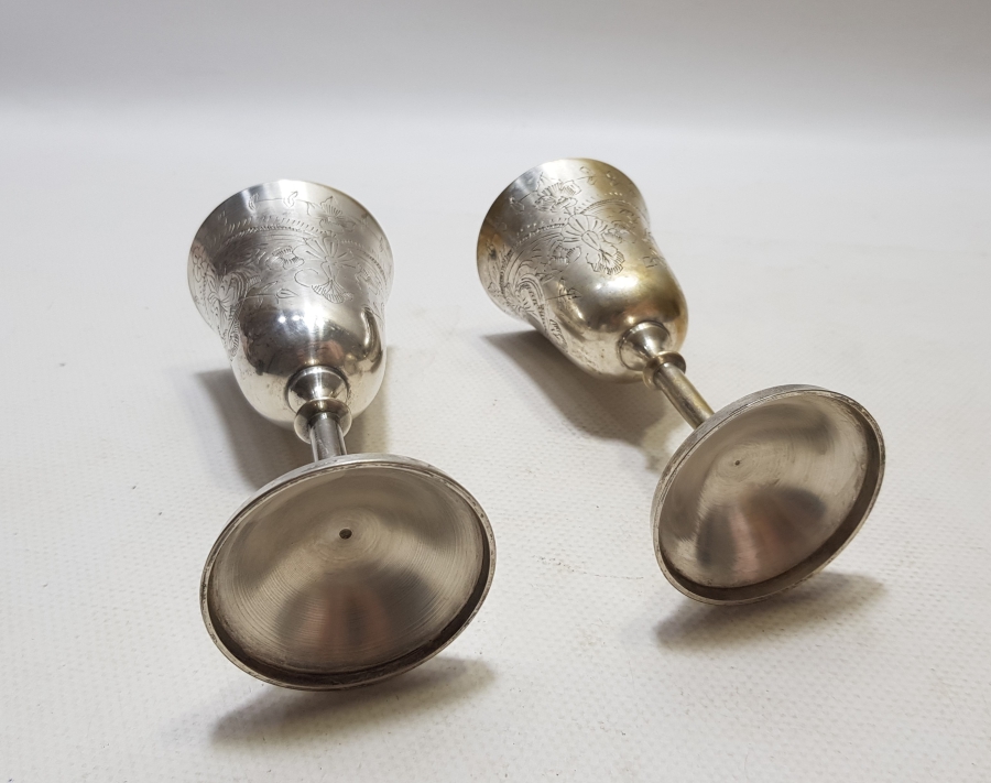 OSMANLI DÖNEMİ GÜMÜŞ KAPLAMA DAMGALI ÇİFT KADEH