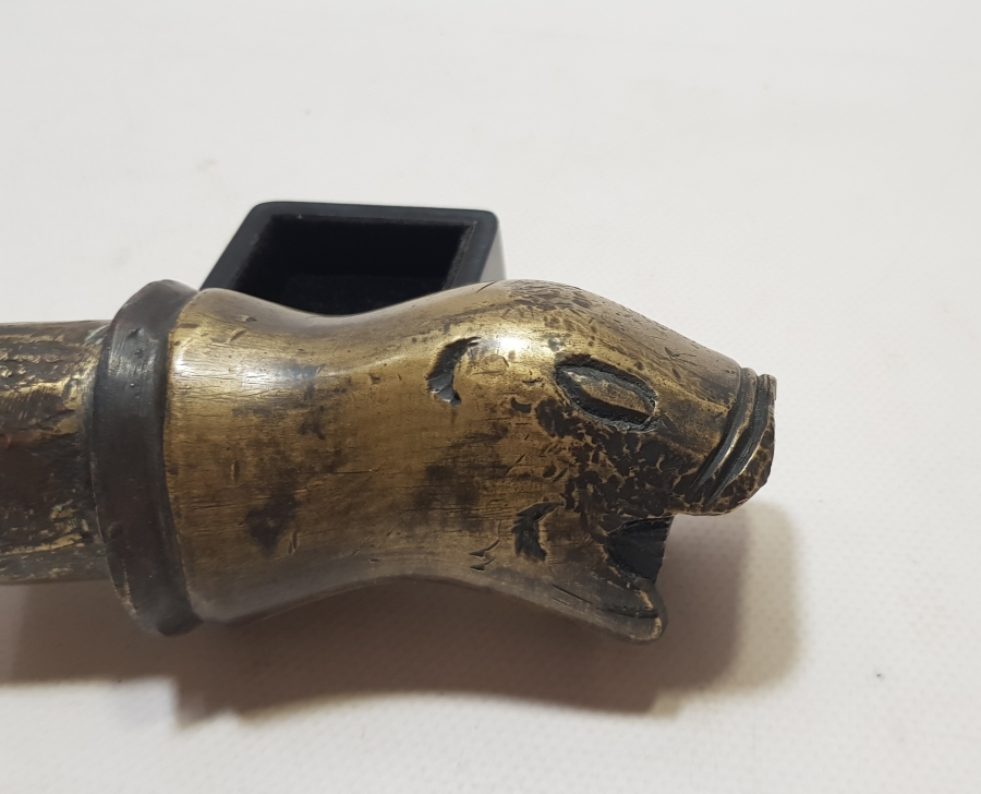 OSMANLI DÖNEMİ NADİR FORMDA ASLAN BAŞLI BRONZ HORHOR