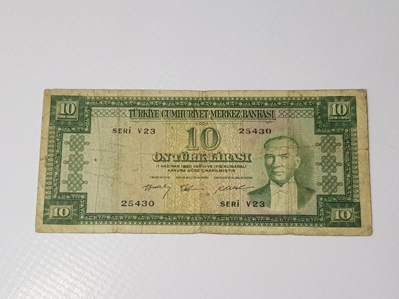5. EMİSYON 3. TERTİP ÇOK NADİR 10 LİRA KAĞIT PARA