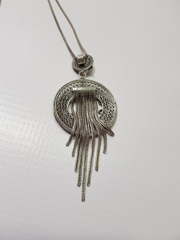 ÜZERİ YEŞİM VE AMETİST TAŞLI LALE FİGÜRLÜ GÜMÜŞ KOLYE