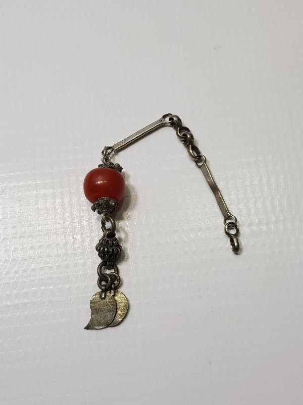 OSMANLI DÖNEMİ KEHRİBAR TAŞLI GÜMÜŞ TESPİH PÜSKÜLÜ