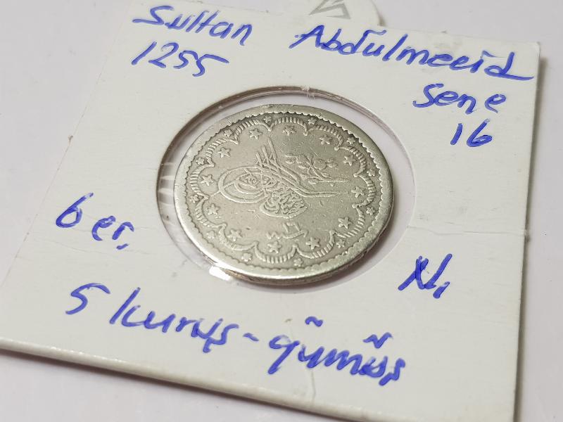 SULTAN ABDÜLMECİD HAN DÖNEMİ GÜMÜŞ 5 KURUŞ MECİDİYE - NADİR