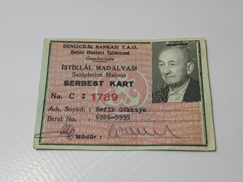 İSTİKLAL MADALYASI SAHİPLERİNE MAHSUS SERBEST KART
