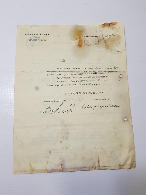 OSMANLI BANKASI BALIKESİR ŞUBESİ OSMANLICA VE FRANSIZCA İMZA SİRKÜLERİ