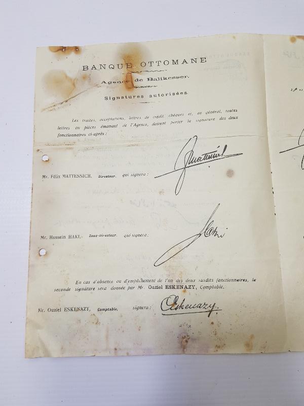 OSMANLI BANKASI BALIKESİR ŞUBESİ OSMANLICA VE FRANSIZCA İMZA SİRKÜLERİ