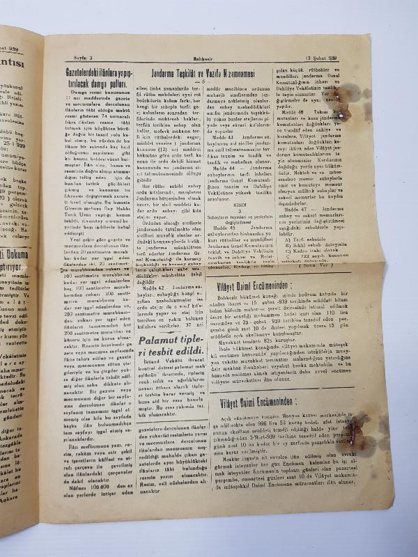 13 ŞUBAT 1939 BALIKESİR GAZETESİ