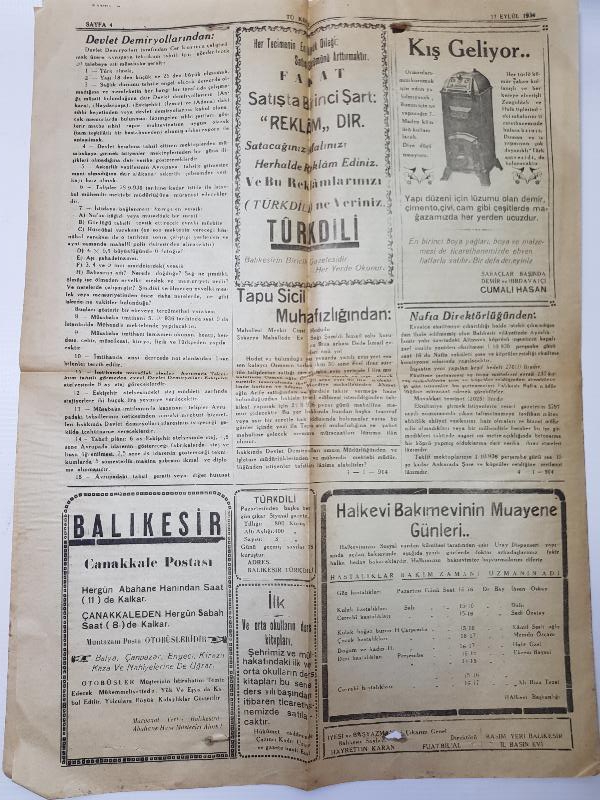 1936 TÜRKDİLİ GAZETESİ