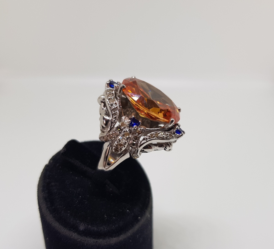 SAFİR , SİTRİN VE PIRLANTA TAŞLI YÜZÜK