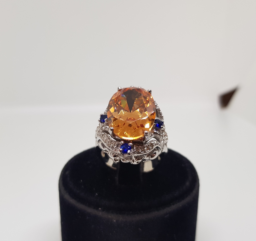 SAFİR , SİTRİN VE PIRLANTA TAŞLI YÜZÜK