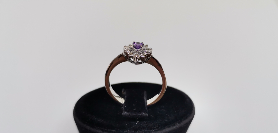 AMETİST VE PIRLANTA TAŞLI MİNİ DAMLA MODELİ YÜZÜK