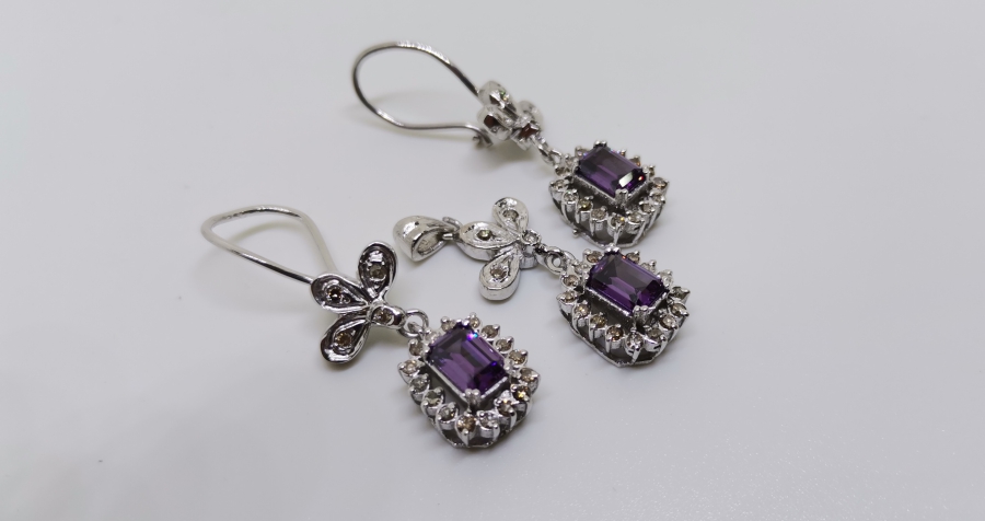 AMETİST VE PIRLANTA TAŞLI KOLYE KÜPE TAKIMI