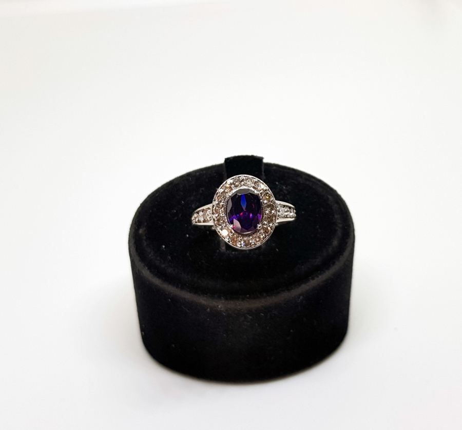 PIRLANTA VE AMETİST TAŞLI FRANSIZ MODEL YÜZÜK