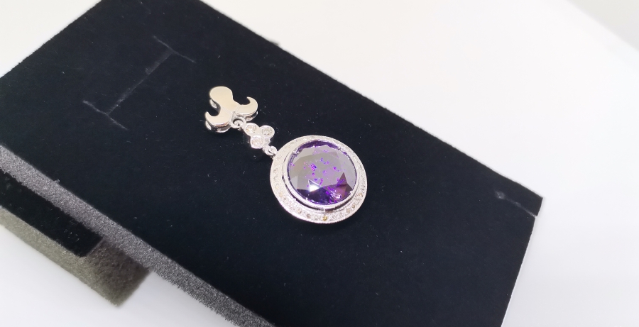 AMETİST VE PIRLANTA TAŞLI KOLYE UCU