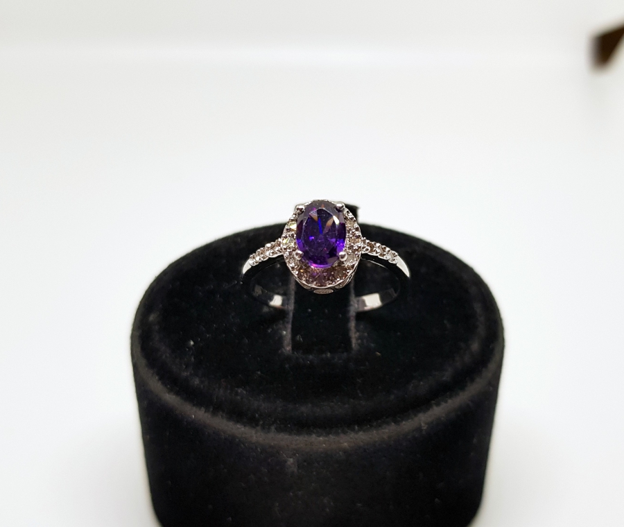 PIRLANTA VE AMETİST TAŞLI MİNİ FRANSIZ MODEL YÜZÜK