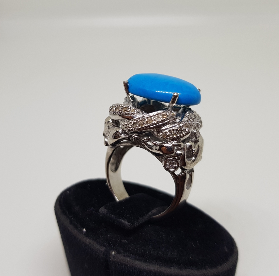 BÜYÜK ELİPS MODEL PIRLANTA VE İRAN FERUZE TAŞLI YÜZÜK