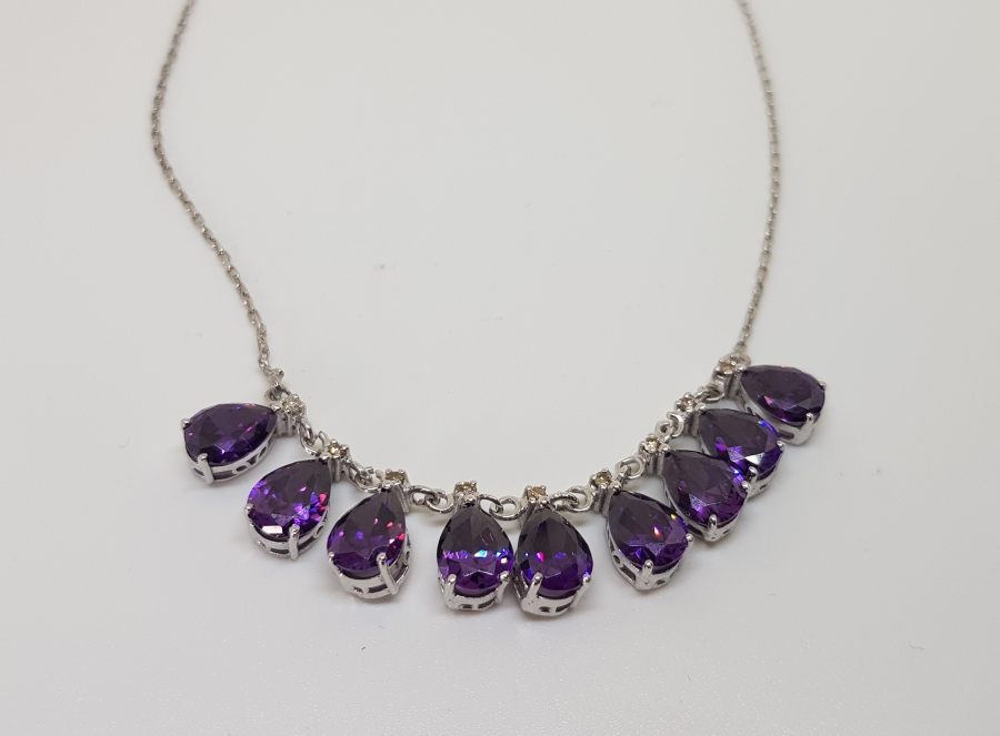 AMETİST VE PIRLANTA TAŞLI DAMLA MODEL GERDANLIK