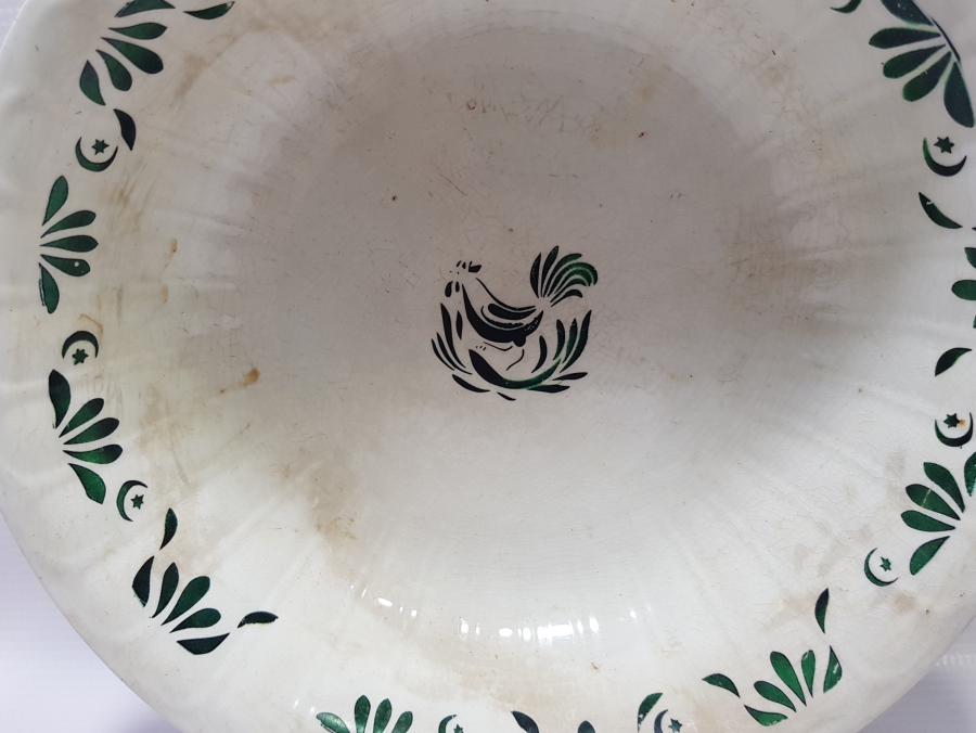 ÜZERİ AY YILDIZ VE HOROZLU DEV BOY OSMANLI DÖNEMİ PORSELEN KASE