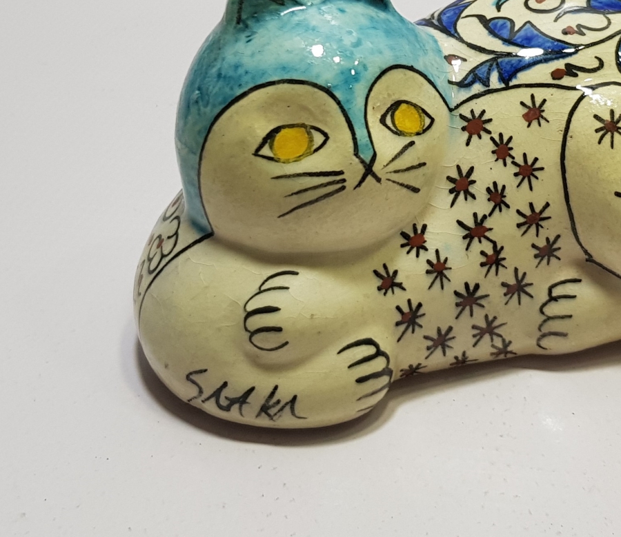 SITKI USTA İMZALI EL YAPIMI ANTİKA KÜTAHYA KEDİ FİGÜRÜ