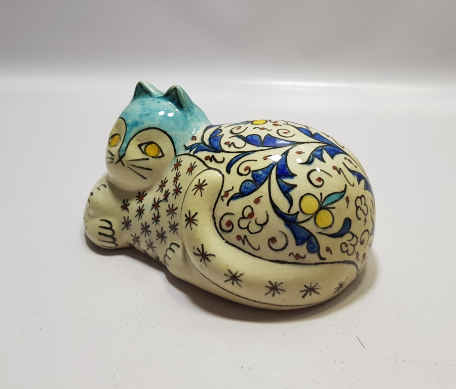SITKI USTA İMZALI EL YAPIMI ANTİKA KÜTAHYA KEDİ FİGÜRÜ