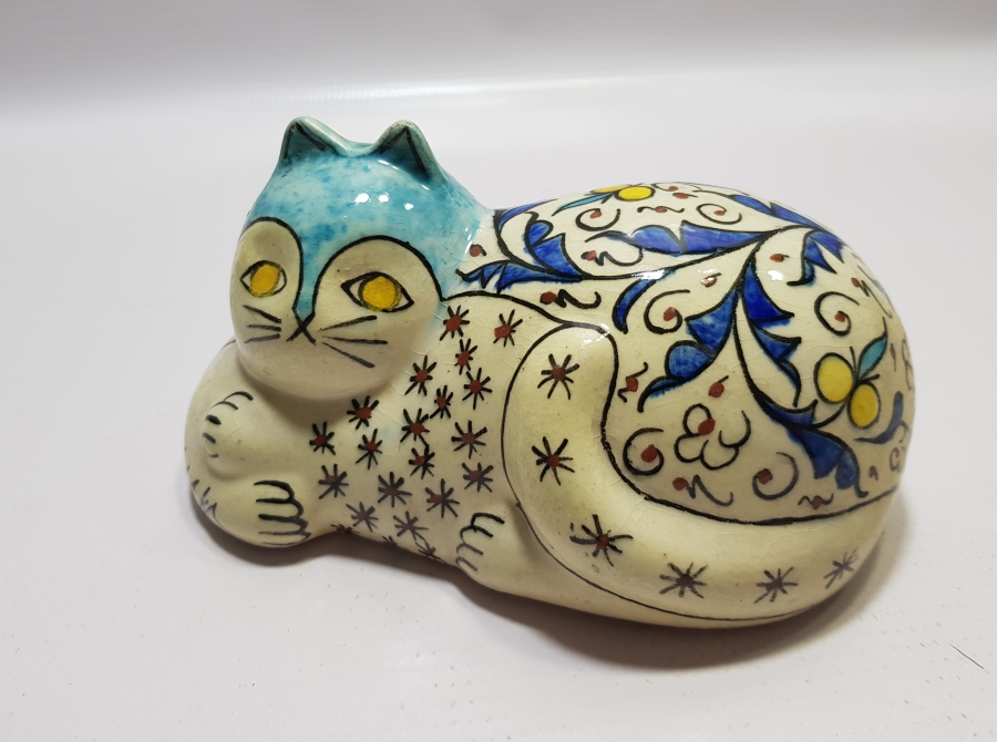 SITKI USTA İMZALI EL YAPIMI ANTİKA KÜTAHYA KEDİ FİGÜRÜ