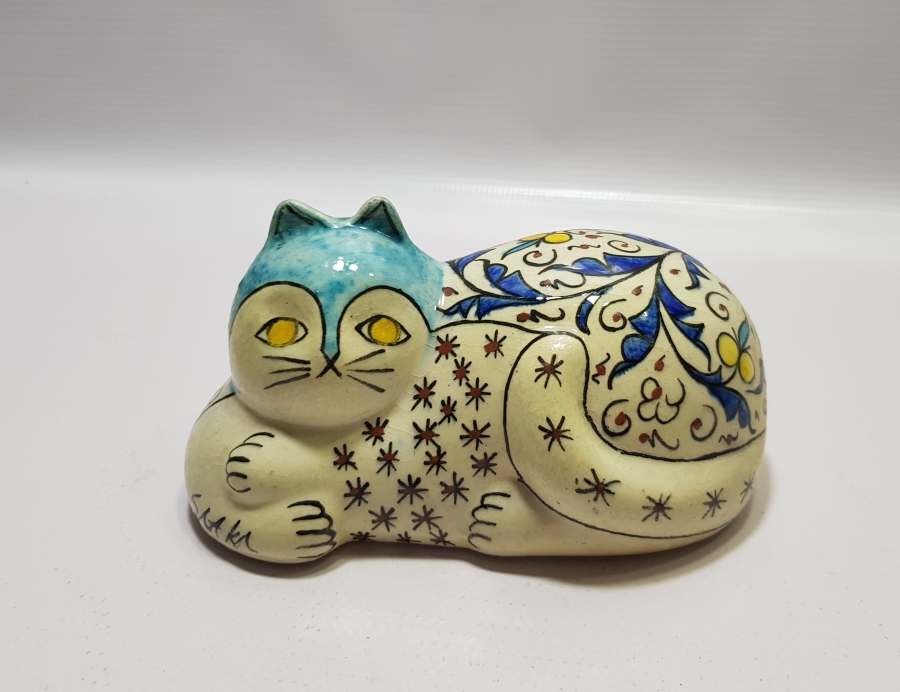 SITKI USTA İMZALI EL YAPIMI ANTİKA KÜTAHYA KEDİ FİGÜRÜ