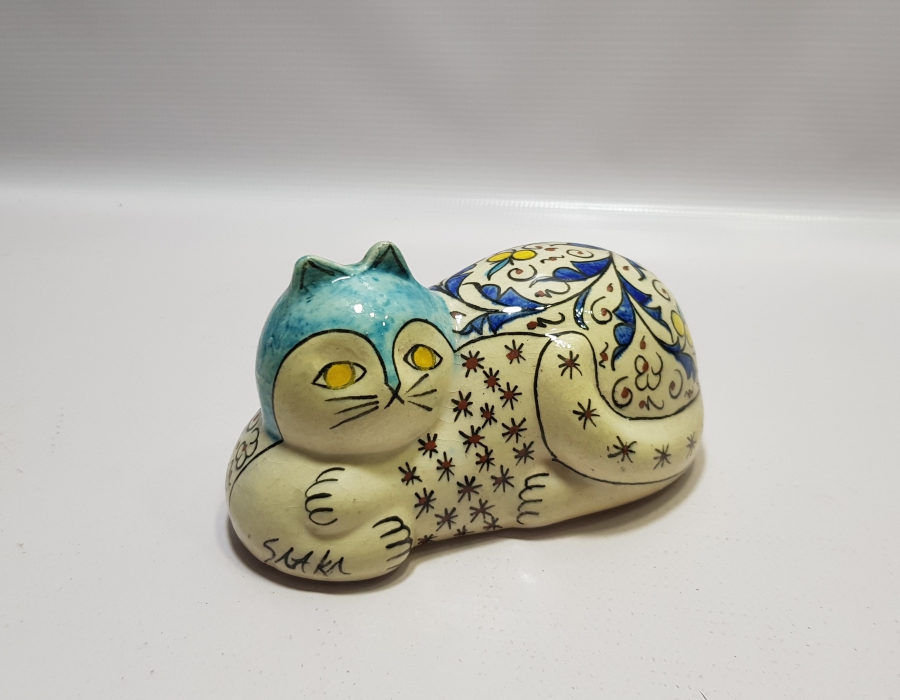 SITKI USTA İMZALI EL YAPIMI ANTİKA KÜTAHYA KEDİ FİGÜRÜ