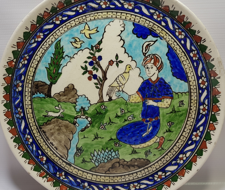 DOĞADAKİ OSMANLI SULTANI KONULU KÜTAHYA İŞİ EL BOYAMA ANTİKA DUVAR TABAĞI