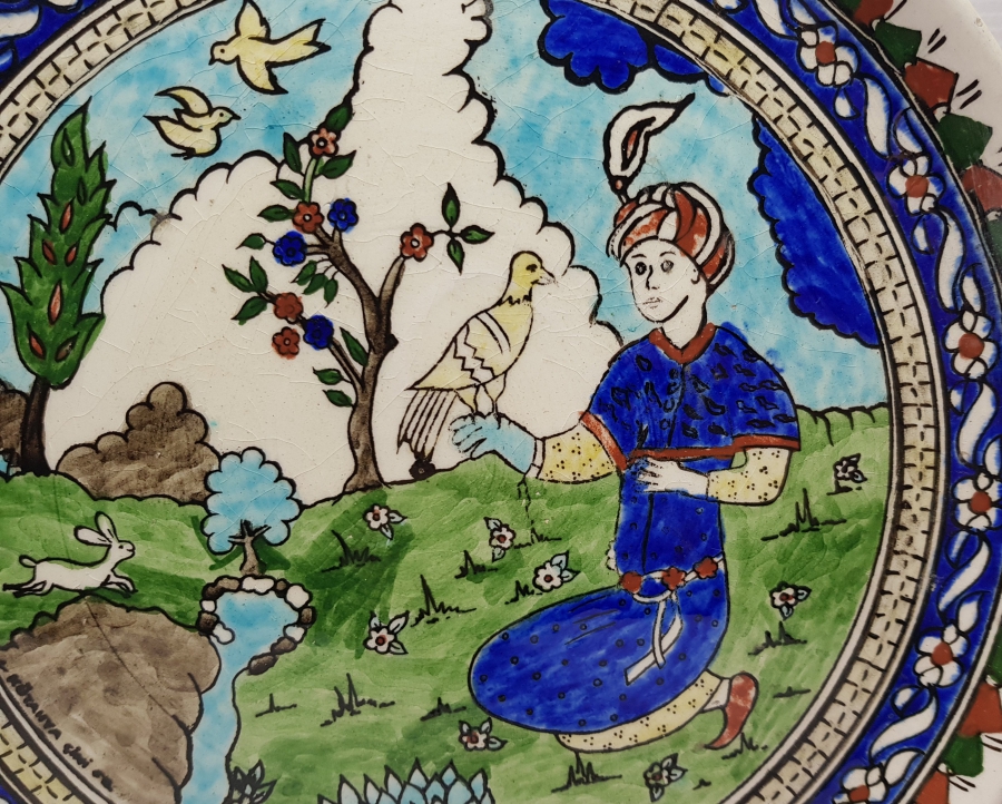 DOĞADAKİ OSMANLI SULTANI KONULU KÜTAHYA İŞİ EL BOYAMA ANTİKA DUVAR TABAĞI