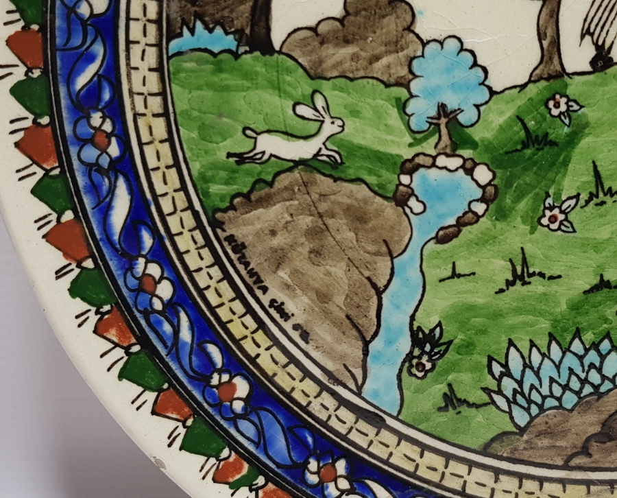 DOĞADAKİ OSMANLI SULTANI KONULU KÜTAHYA İŞİ EL BOYAMA ANTİKA DUVAR TABAĞI