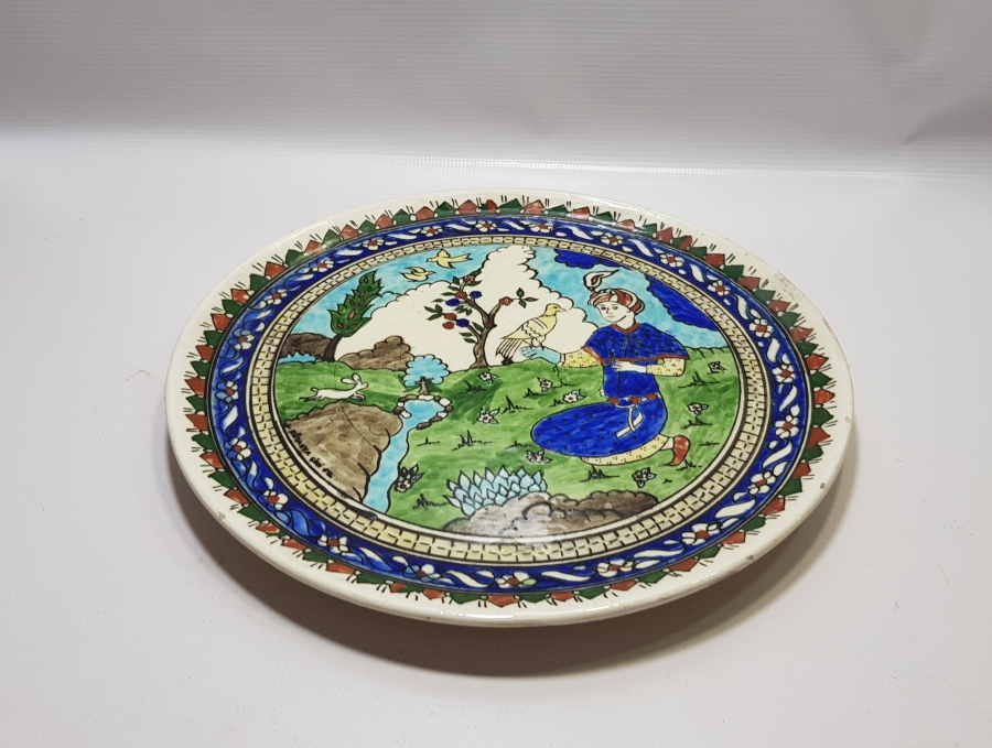 DOĞADAKİ OSMANLI SULTANI KONULU KÜTAHYA İŞİ EL BOYAMA ANTİKA DUVAR TABAĞI