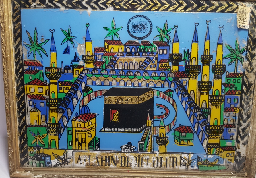 KABE İ ŞERİF GÖRSELLİ EL BOYAMA ANTİKA CAM ALTI BÜYÜK BOY PANO