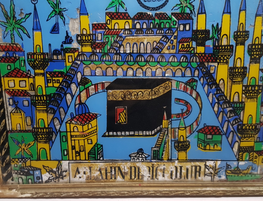 KABE İ ŞERİF GÖRSELLİ EL BOYAMA ANTİKA CAM ALTI BÜYÜK BOY PANO