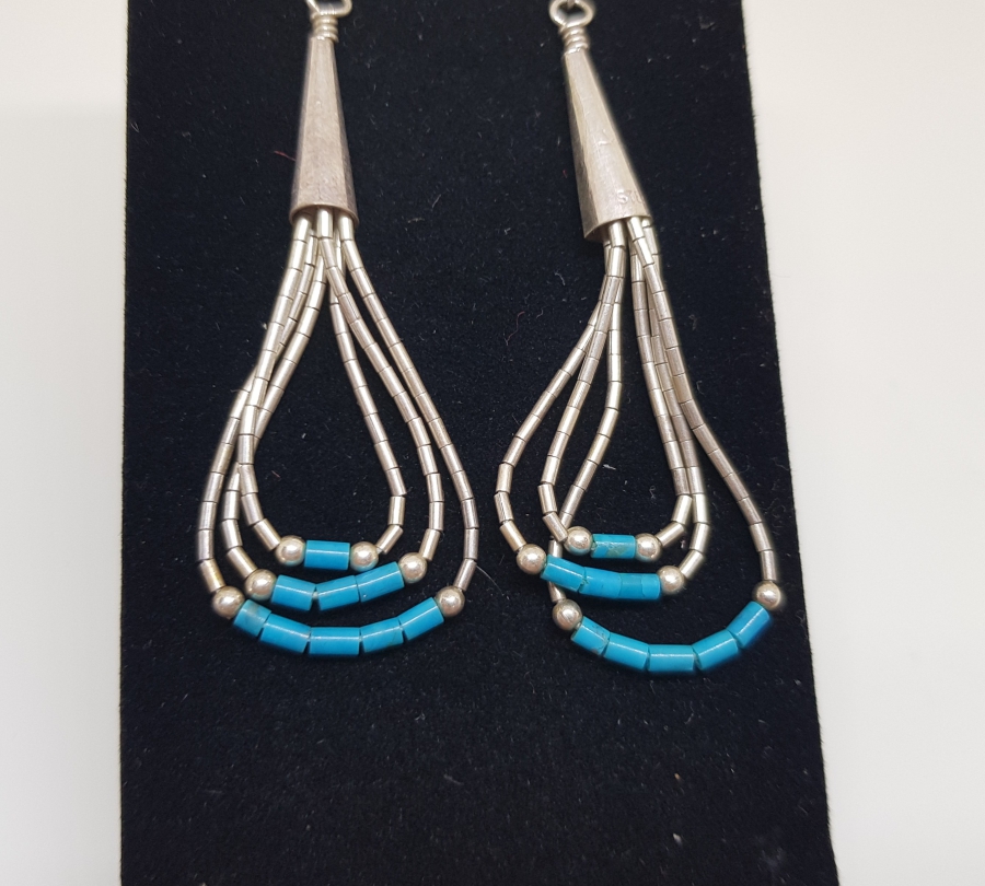 TURKUAZ TAŞLI ÖZEL YAPIM GÜMÜŞ KÜPE