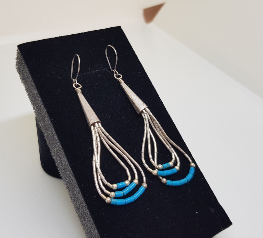 TURKUAZ TAŞLI ÖZEL YAPIM GÜMÜŞ KÜPE