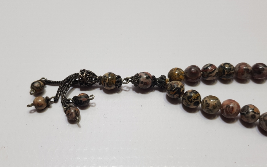 GÜMÜŞ PÜSKÜLLÜ ANTİKA DOĞAL TAŞ TESPİH