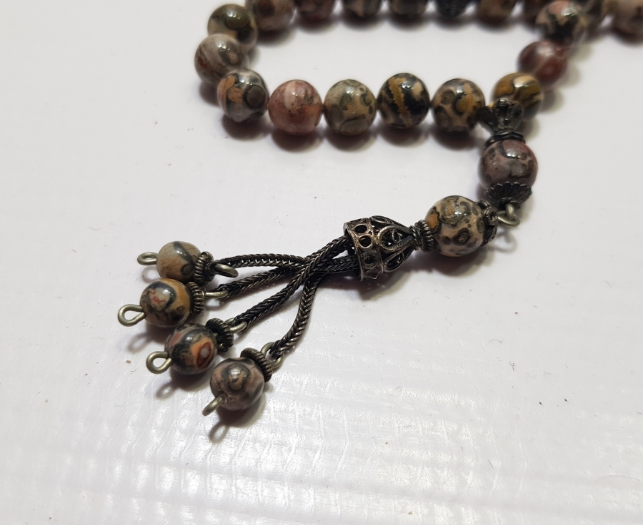 GÜMÜŞ PÜSKÜLLÜ ANTİKA DOĞAL TAŞ TESPİH