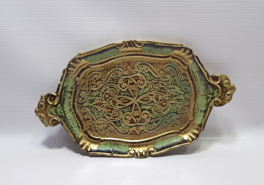 OSMANLI DÖNEMİ ALTIN VARAKLI LEVANTEN İŞİ AHŞAP KAHVE TEPSİSİ