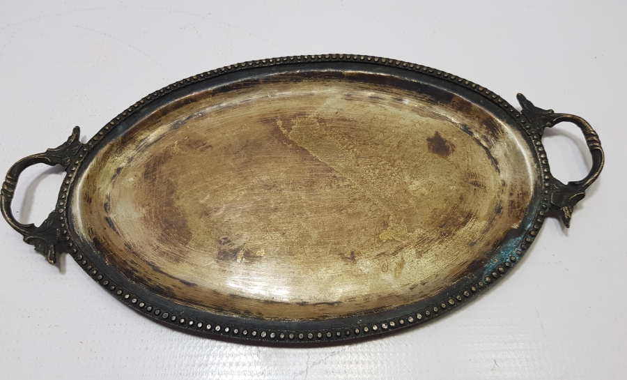 OSMANLI DÖNEMİ GÜMÜŞ KAPLAMA KAHVE TEPSİSİ