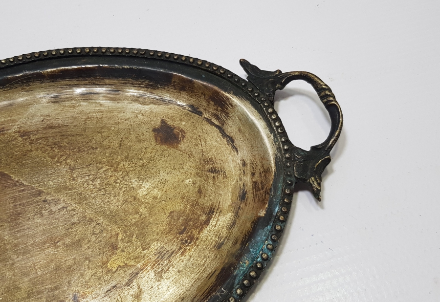 OSMANLI DÖNEMİ GÜMÜŞ KAPLAMA KAHVE TEPSİSİ