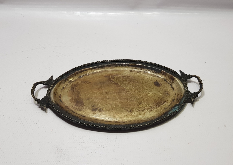 OSMANLI DÖNEMİ GÜMÜŞ KAPLAMA KAHVE TEPSİSİ