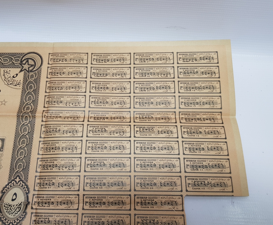 OSMANLI DÖNEMİ ÇOK NADİR GEMİ RESİMLİ İTTİHAD HİSSE SENEDİ