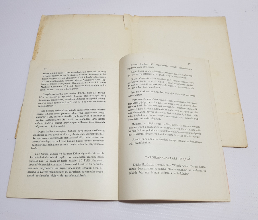 1960 DARBESİ TÜM EKLERİYLE BİRLİKTE ÇOK NADİR YASSIADA BROŞÜRÜ