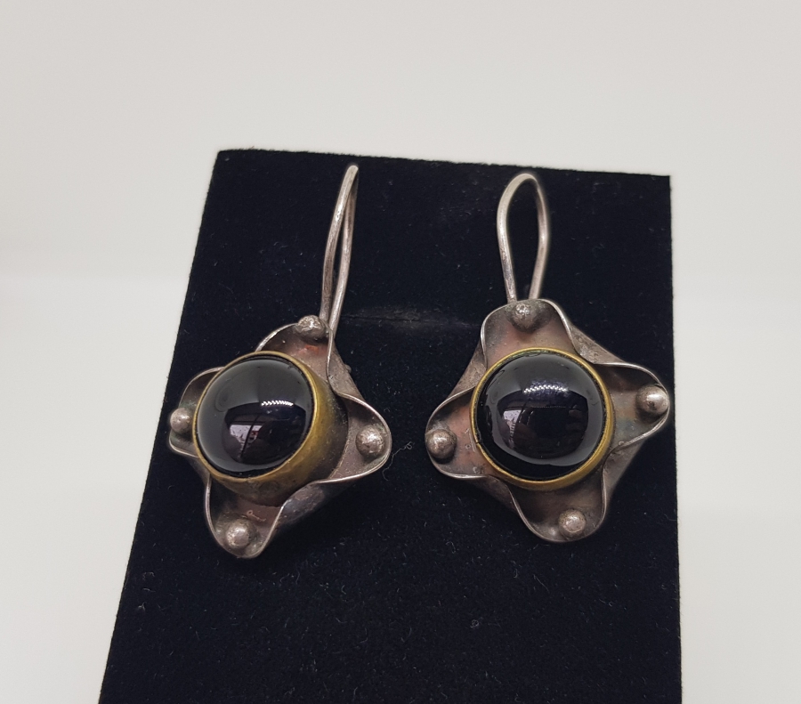 OBSİDYEN TAŞLI ANTİKA GÜMÜŞ KÜPE