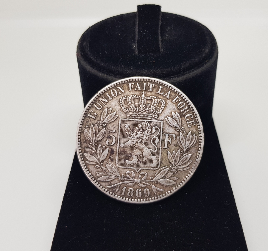 1869 BELÇİKA GÜMÜŞ 5 FRANK - ÇOK NADİR