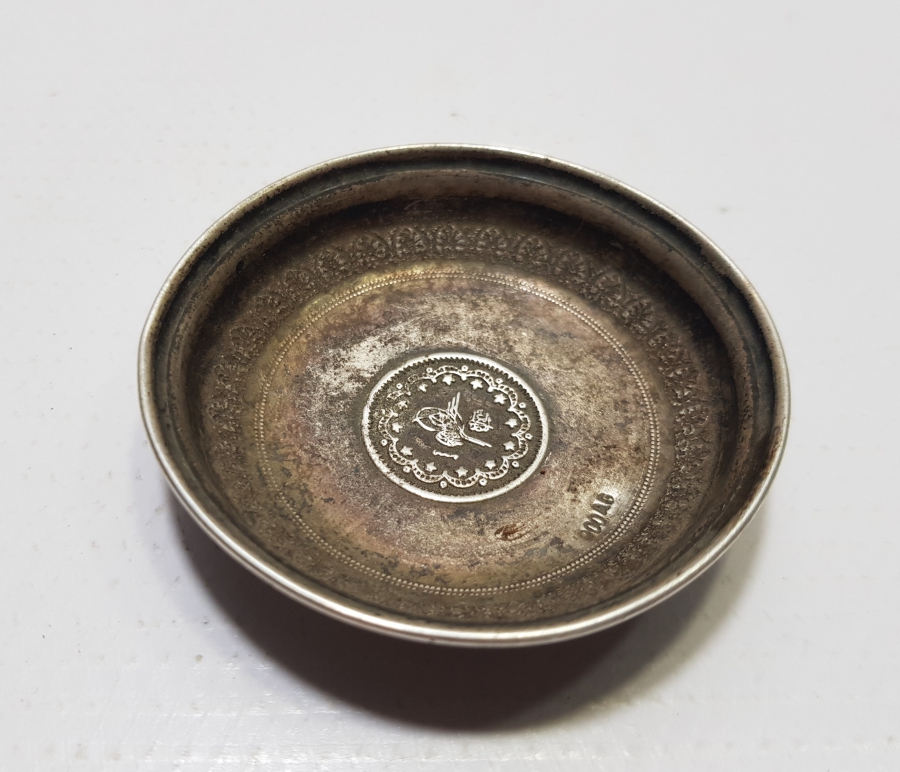 OSMANLI TUĞRALI GÜMÜŞ KINA TASI