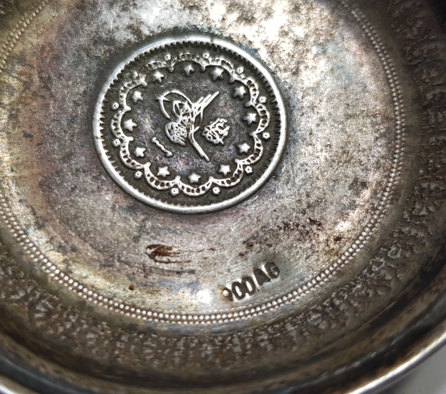 OSMANLI TUĞRALI GÜMÜŞ KINA TASI