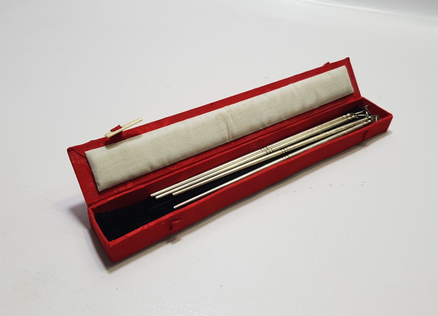 ANTİKA GÜMÜŞ KAPLAMA UZAKDOĞU YEMEK ÇUBUKLARI - CHOPSTİCKS