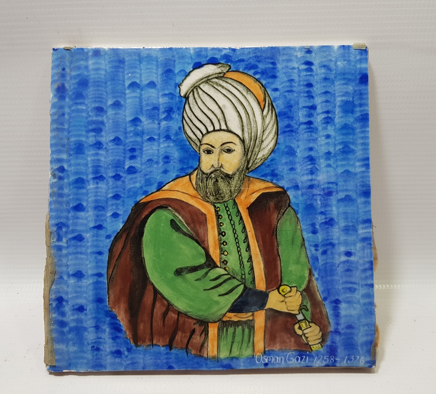 OSMAN GAZİ RESİMLİ EL BOYAMA KÜTAHYA ÇİNİ KARO