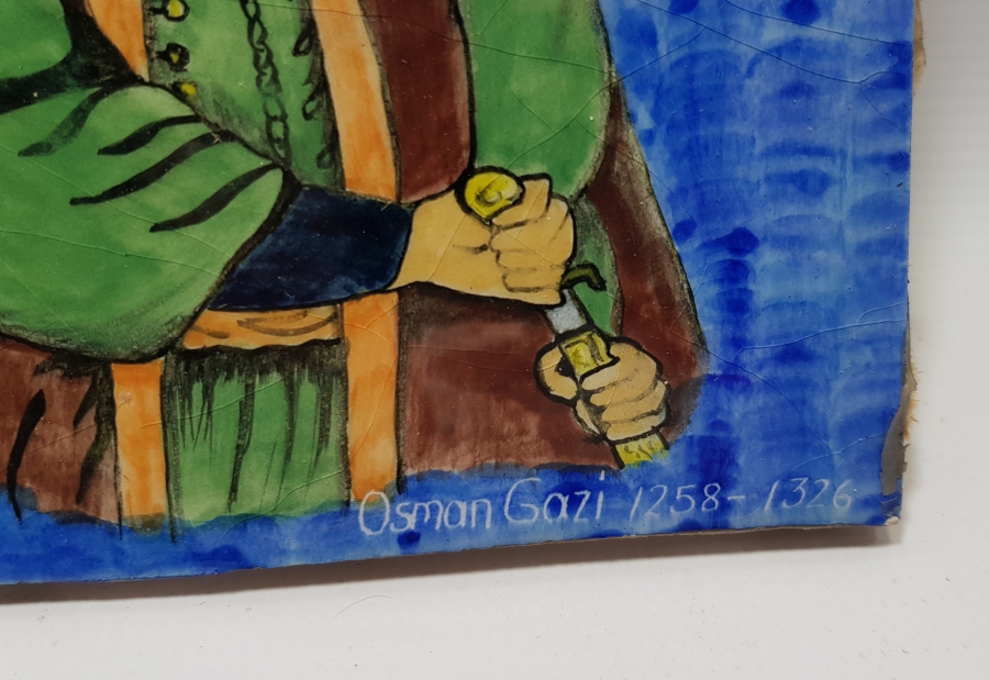 OSMAN GAZİ RESİMLİ EL BOYAMA KÜTAHYA ÇİNİ KARO